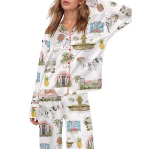 Watercolor Charleston Wedding Satin Pajama Set For Women 1