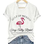Flamingo Gulf Of Mexico Stay Salty, Resist Printed V-Neck T-Shirt