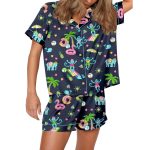 Pool Party Monkey Satin Pajama Set For Women