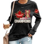 Retro Women's Canadian Hockey Print Crew Neck Long Sleeve Sweatshirt