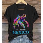 The Gulf Of Mexico Sea Turtle Printed V-Neck T-Shirt