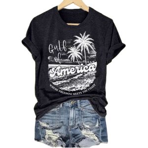 Gulf Of America Where Freedom Meets The Coast Sunset On The Beach T Shirt 2