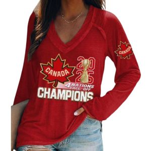Retro Women's Canada Hockey Print Casual Long Sleeve T Shirt