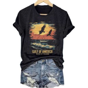 Gulf Of America Waves Of Freedom Sunset On The Beach T Shirt 1