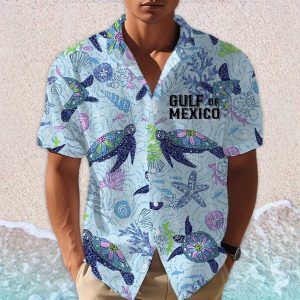 Gulf Of Mexico Est 1550 Turtle Print Hawaiian Shirt 1