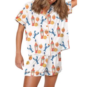 Lobster Aperol Spritz Trio Satin Pajama Set 1