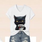 Hands Off Black Cat V-Neck T-Shirt
