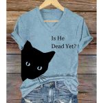 Is He Dead yet Cat Black V-Neck T-Shirt