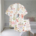 Whimsical Hand Drawn Watercolor Wedding Dolce Vita Summer Satin Pajama Set