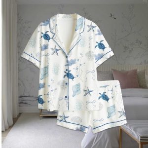 Nautical Turtle Conch Bow Satin Pajama Set 1