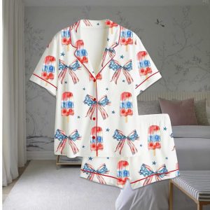 Popsicle Patriotic Coquette Bow American Satin Pajama Set 1