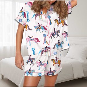 Horse Girls Silky Satin Pajama Set For Women 1