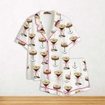 Espresso Martini Pink Bow Short Sleeve Satin Pajama Set For Women