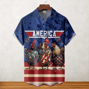 Independence Day Rooster American Flag Hawaiian Shirt 1