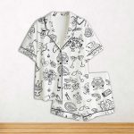 Whimsical Wedding Doodles For Wedding Print Short Sleeve Satin Pajama Set For Women