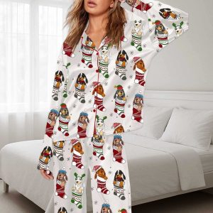 Dachshund Stockings Christmas Pajama Set For Women 1