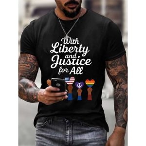 With Liberty Justice For All Print T Shirt