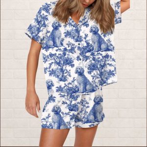 Chinoiserie Goldendoodle Silky Satin Pajama Set 1