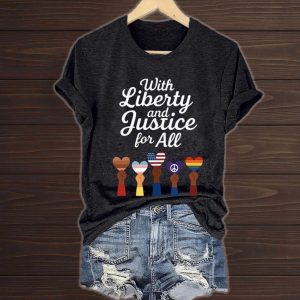 With Liberty Justice for All V Neck T Shirt