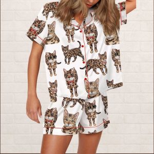 Bengal Cat Silky Satin Pajama Set 1