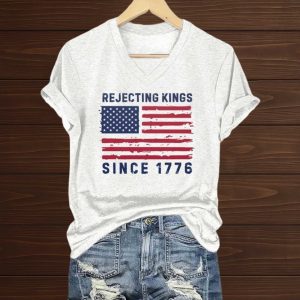 Rejecting King Since 1776 America Print V Neck T Shirt