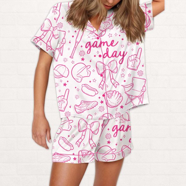 Baseball Game Day Silky Satin Pajama Set 1