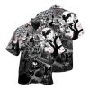 Black Cat Skull Bat Halloween Hawaiian Shirt 1
