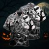 Black Cat Skull Bat Halloween Hawaiian Shirt 2