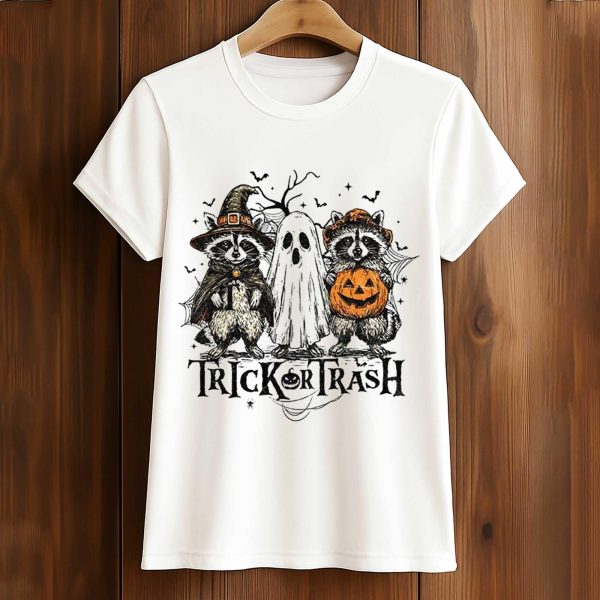 Boo Ghost Racoon Feral Trick Or Trash Halloween shirt