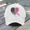 Breast Cancer Heart Ribbon Flag Baseball Cap 1