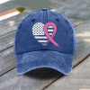 Breast Cancer Heart Ribbon Flag Baseball Cap 2