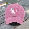 Breast Cancer Heart Ribbon Flag Baseball Cap 3