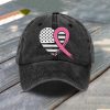 Breast Cancer Heart Ribbon Flag Baseball Cap 5