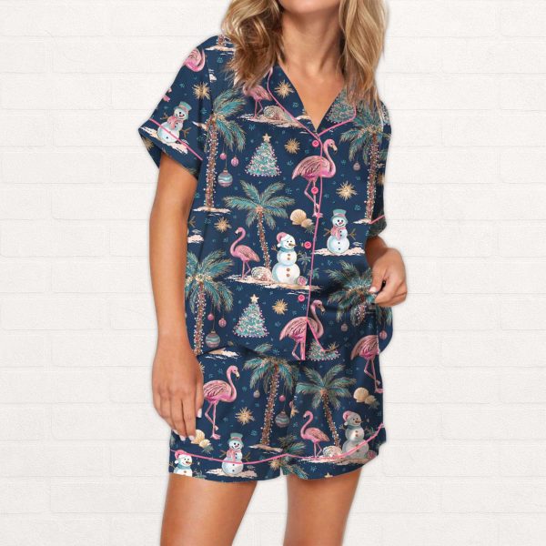 Flamingo Christmas Silky Satin Pajama Set 3