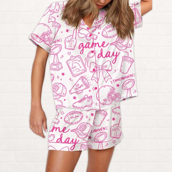 Football Doodles Game Day Silky Satin Pajama Set 1