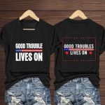 Good Trouble Lives On Print V-Neck T-Shirt