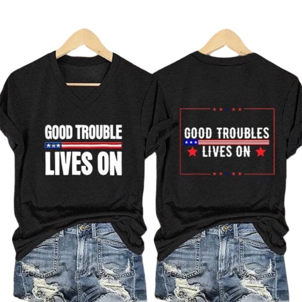 Good Trouble Lives On Print V Neck T Shirt