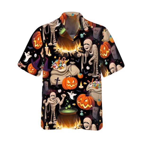 Mummy And Bags Of Sweets Halloween Hawaiian Shirt 1