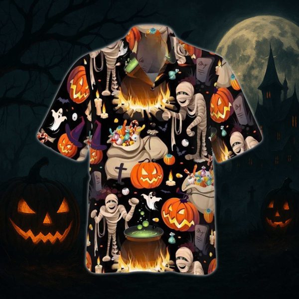 Mummy And Bags Of Sweets Halloween Hawaiian Shirt 2