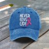 Never Give Up Pink Ribbon Breast Cancer Awareness Baseball Cap 1