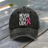 Never Give Up Pink Ribbon Breast Cancer Awareness Baseball Cap 2