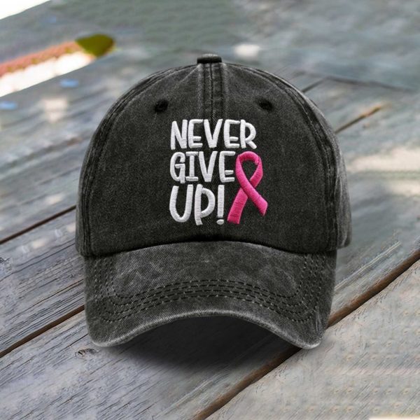 Never Give Up Pink Ribbon Breast Cancer Awareness Baseball Cap 2