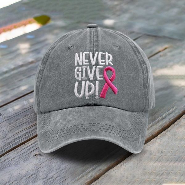 Never Give Up Pink Ribbon Breast Cancer Awareness Baseball Cap 3