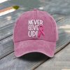 Never Give Up Pink Ribbon Breast Cancer Awareness Baseball Cap 4