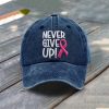Never Give Up Pink Ribbon Breast Cancer Awareness Baseball Cap 5