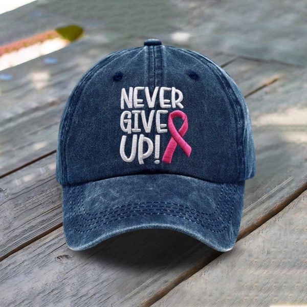Never Give Up Pink Ribbon Breast Cancer Awareness Baseball Cap 5