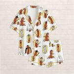Hot Dog Summerween Halloween Satin Pajama Set For Women
