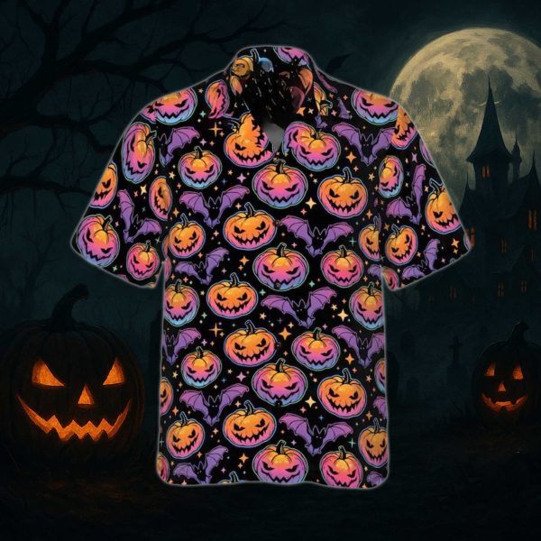 Scary Pumpkin Bat Halloween Hawaiian Shirt 2