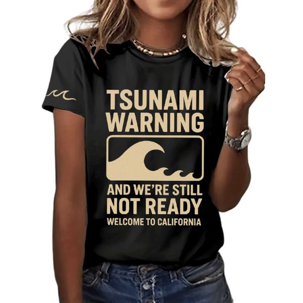 Tsunami Warning California Crew Neck T Shirt 2