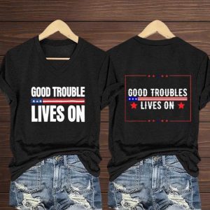 Good Trouble Lives On Print V Neck T Shirt